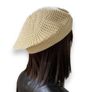 Beige Tall Crown Knit Winter Beret Hat NWT